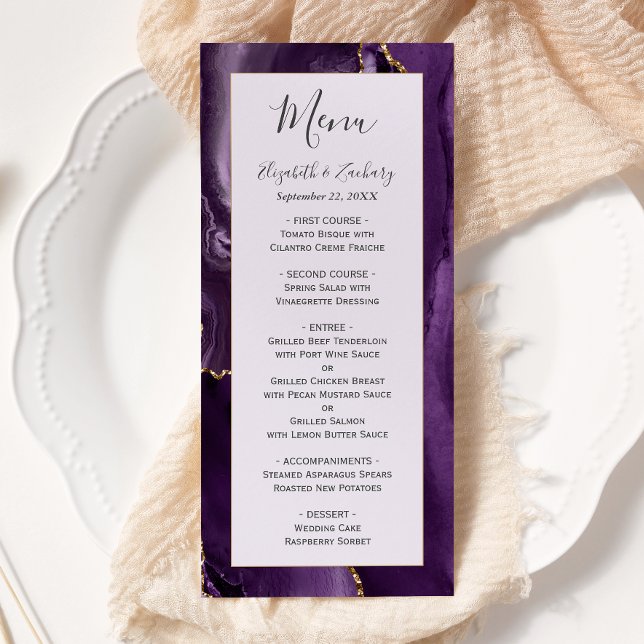 Modern Purple Gold Agate Lavender Wedding Menu (Creator Uploaded)