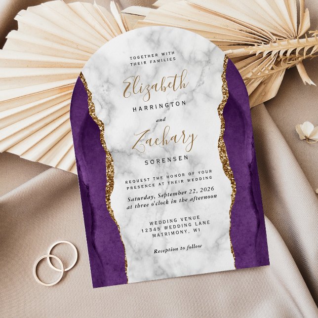 Modern Purple Gold Agate Marble Arch Wedding Invitation (Creator Uploaded)