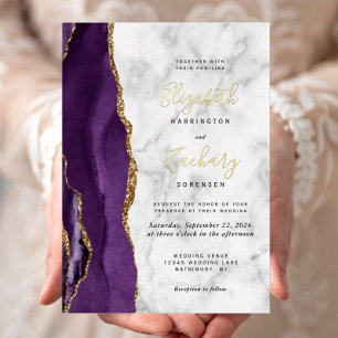 Modern Purple Gold Agate Marble Wedding