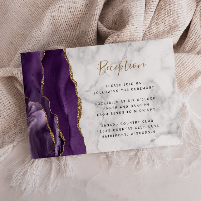 Modern Purple Gold Agate Marble Wedding Reception Enclosure Card (Creator Uploaded)