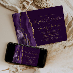 Modern Purple Gold Agate Plum Wedding Invitation