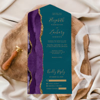 Modern Purple Gold Agate Teal Wedding