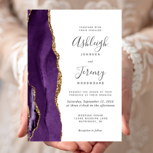 Modern Purple Gold Agate Wedding Invitation
