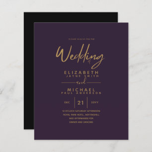 Modern Purple Gold Budget Wedding Invites