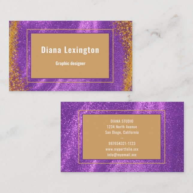  Modern Purple Gold  Business Card (Front/Back)