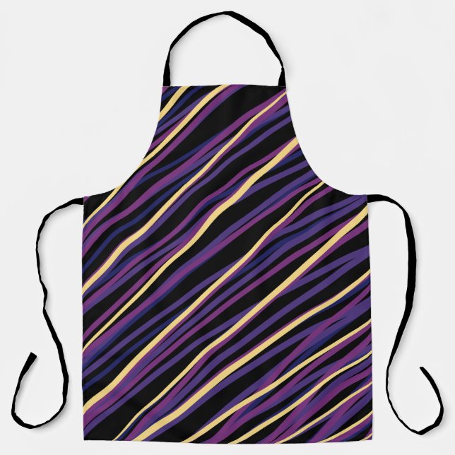 Modern Purple & Gold Diagonal Stripes Apron (Front)