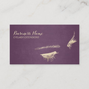 Modern Purple & Gold Eyelash Extensions Business Card