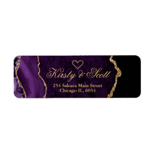 Modern Purple & Gold Faux Glitter Agate Wedding Return Address Label