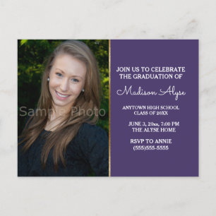 Modern Purple Gold Grad Party Photo Invitation Postcard