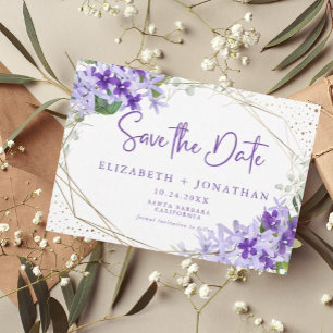 Modern Purple Gold Green Floral Wreath Wedding Save The Date