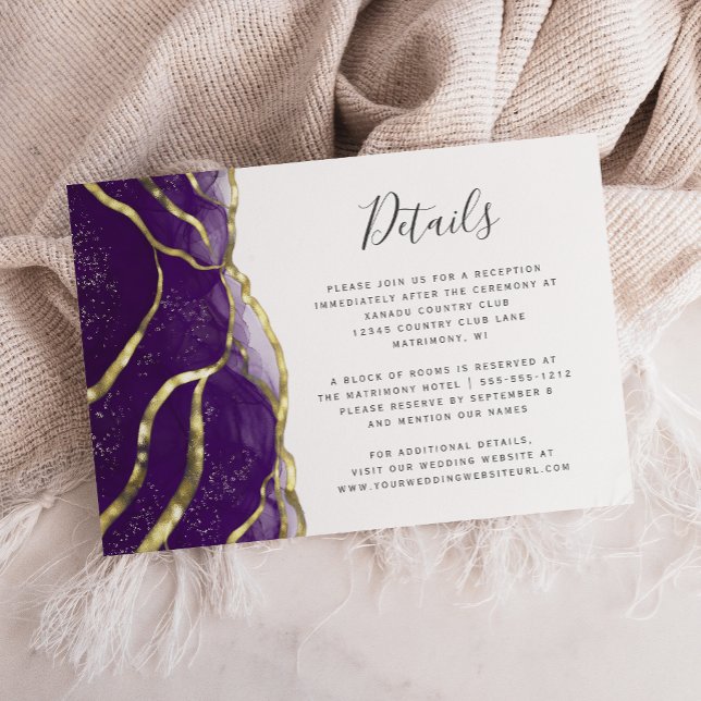 Modern Purple Gold Ink Wedding Details Enclosure Card (Creator Uploaded)