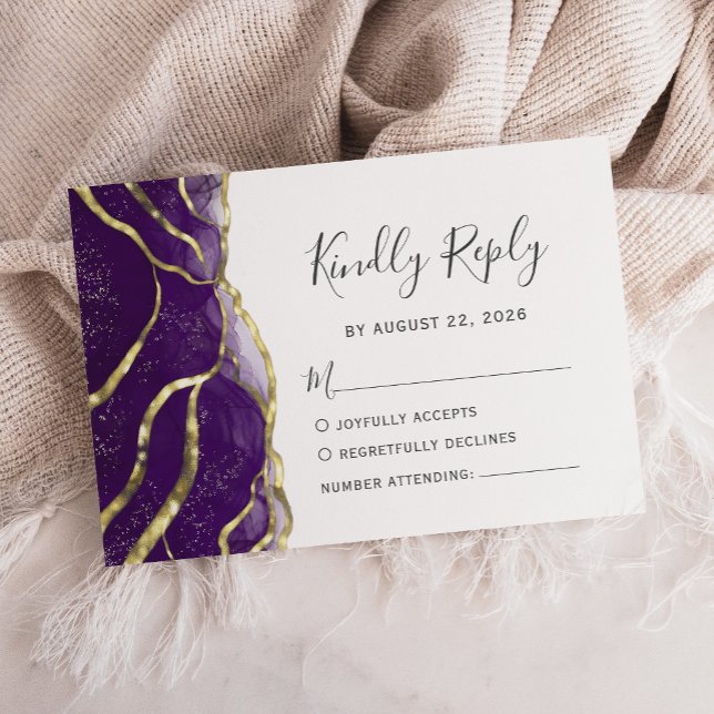 Modern Purple Gold Ink Wedding RSVP Card (Creator Uploaded)