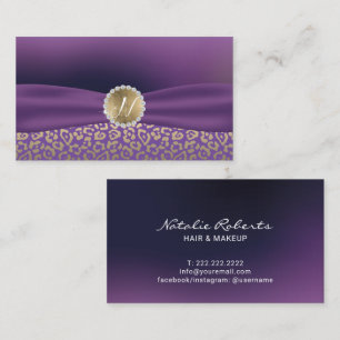 Modern Purple & Gold Leopard Elegant Ribbon  Business Card