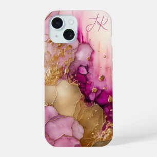Modern Purple Gold Marble Monogram Personalised iPhone 15 Case