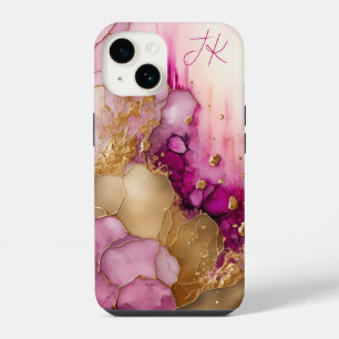 Modern Purple Gold Marble Monogram Personalised iPhone 14 Case