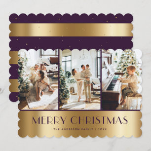 Modern Purple Gold Photo Merry Christmas Card