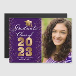 Modern Purple Gold Script Cap Glitter Photo Grad