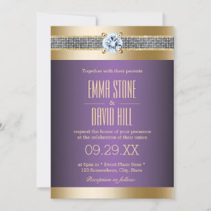 Modern Purple Gold Stripes Luxury Wedding Invitation