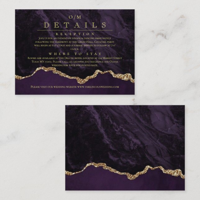  Modern Purple Gold Wedding Enclosure Card (Front/Back)