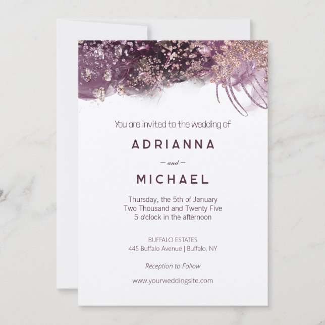 Modern Purple & Gold Wedding Invitation (Front)