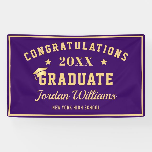 Modern Purple Golden 2024 Graduation Party Banner (Horizontal)