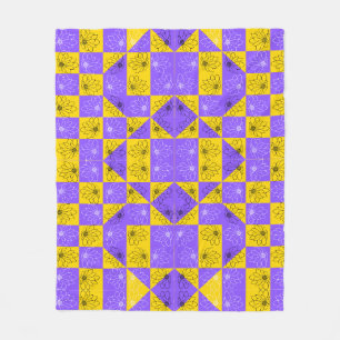 Modern purple & golden Chequerboard floral pattern Fleece Blanket
