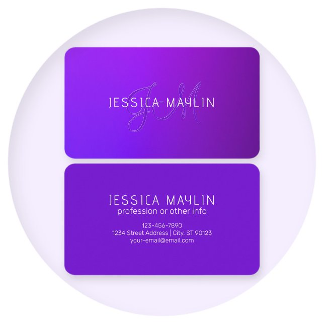 Modern Purple Gradient Name & Monogram  Business Card (Creator Uploaded)