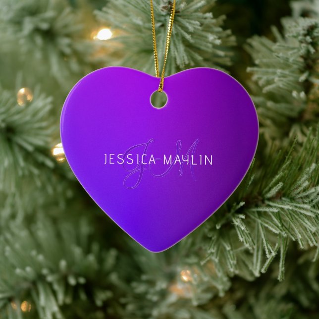 Modern Purple Gradient Name & Monogram  Ceramic Ornament (Tree)