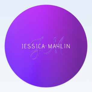 Modern Purple Gradient Name & Monogram  Classic Round Sticker