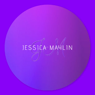 Modern Purple Gradient Name & Monogram  Classic Round Sticker