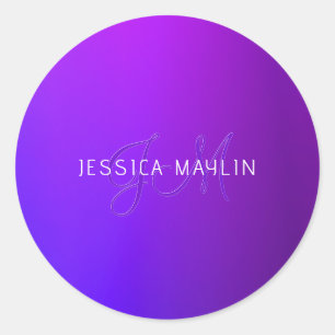 Modern Purple Gradient Name & Monogram  Classic Round Sticker