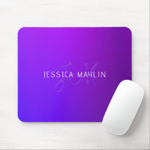 Modern Purple Gradient Name & Monogram Mouse Pad