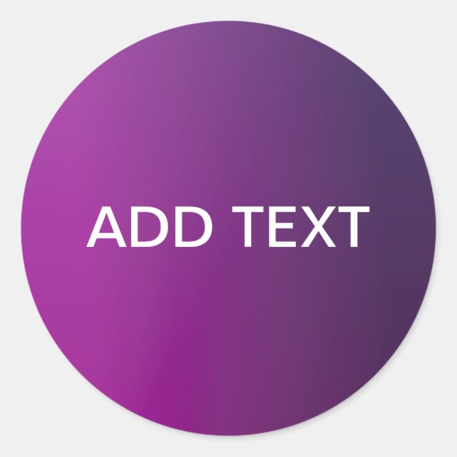 Modern Purple Gradient Ombre & Editable White Text Classic Round Sticker (Front)