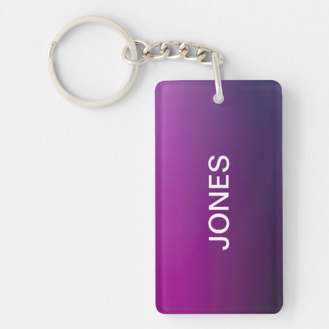 Modern Purple Gradient Ombre & Editable White Text Key Ring (Front)