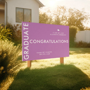 Modern Purple Graduate Student Custom Yard Garden Sign