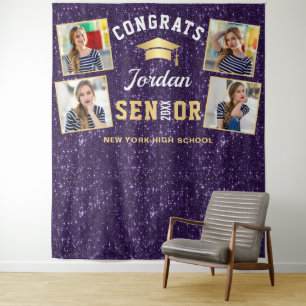 Modern Purple Graduation 4 Photo Booth Backdrop Tapestry