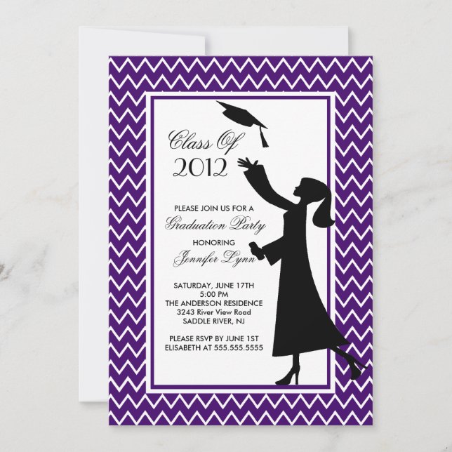 Modern Purple Graduation Invitation Silhouette (Front)