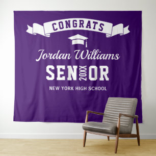 Modern Purple Graduation Photo Booth Backdrop Tapestry