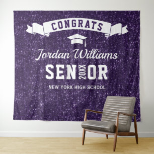 Modern Purple Graduation Photo Booth Backdrop Tapestry