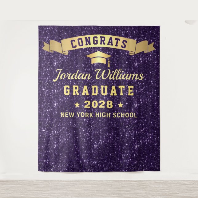 Modern Purple Graduation Photo Booth Backdrop Tapestry (Front)