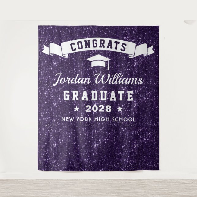 Modern Purple Graduation Photo Booth Backdrop Tapestry (Front)