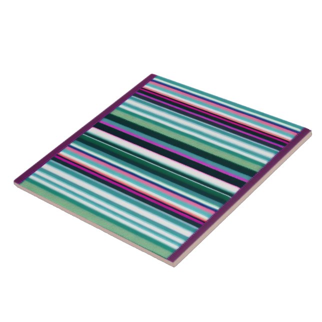 Modern Purple Green Stripes Collection Ceramic Tile (Side)