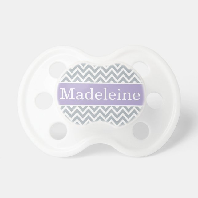 Modern Purple Grey Chevron Baby Girl Monogram Dummy (Front)