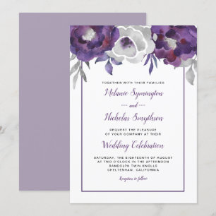 Modern Purple Grey Floral wedding invitations