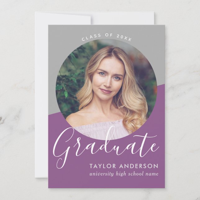 Modern Purple Grey Girl Photo Graduation Invitation (Front)