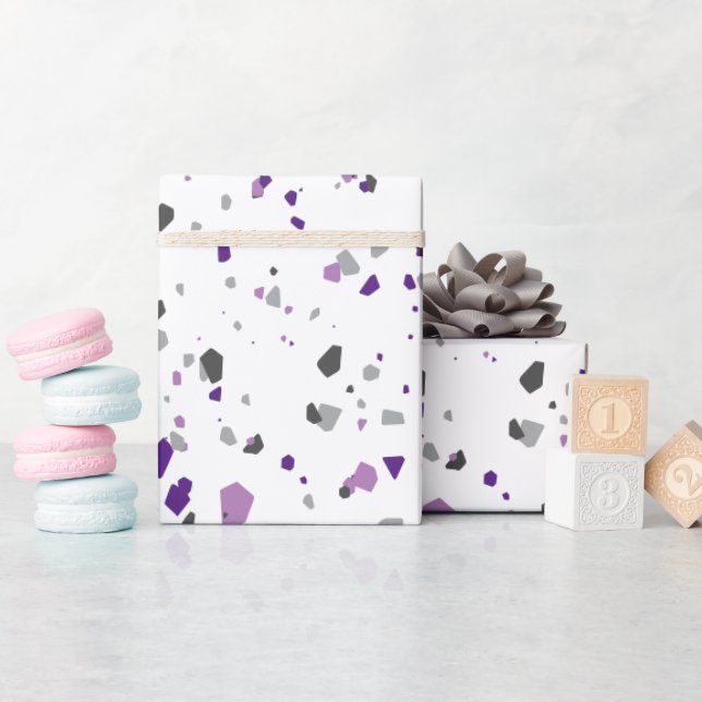 Modern Purple Grey Terrazzo Pattern Wrapping Paper (Baby Shower)