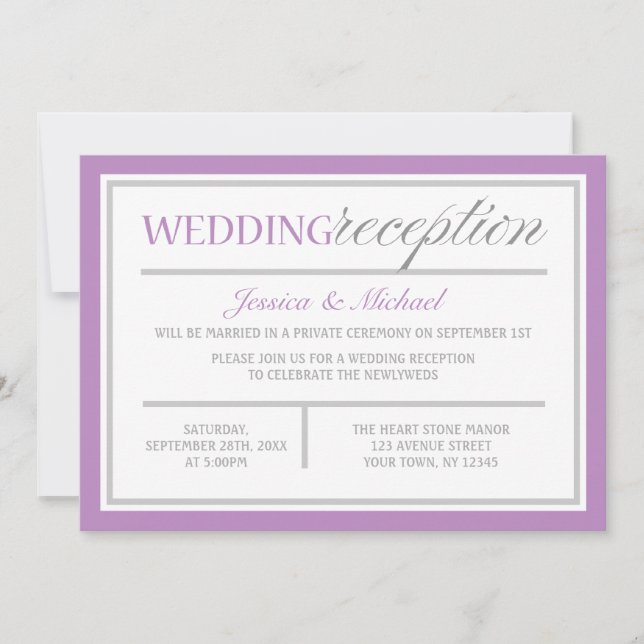 Modern Purple & Grey Wedding Reception Invitations (Front)