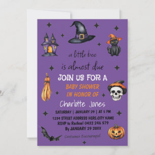 Modern Purple Halloween Little Boo Baby Shower  Invitation