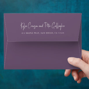 Modern Purple Handwritten Script Elegant Wedding Envelope