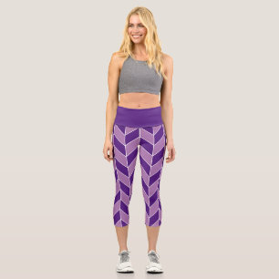 Modern Purple Herringbone Chevron Pattern Capri Leggings